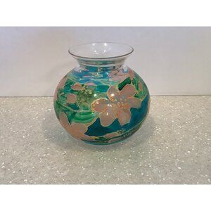 RCR Royal Crystal Rock Vase 24% Pbo Crystal Bowl Vase Hand Painted Flowers